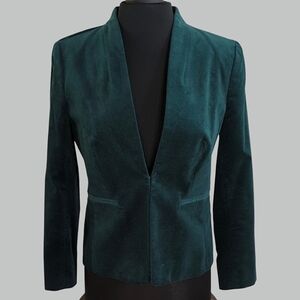 J. Crew Factory Velvet Blazer Tailored Fit Deep V-Neckline Dark Green 6